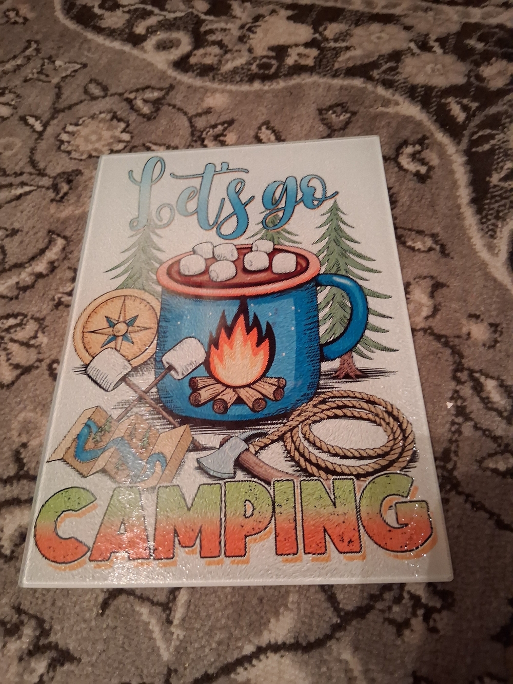Lets Go Camping Blue Mug Illustration Wall Art